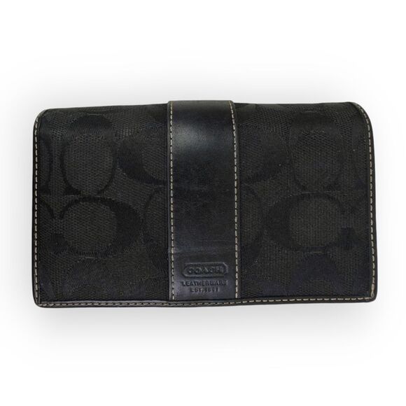 COACH CC LOGO CANVAS GENUINE LEATHER BLACK WALLET - Picture 1 of 11